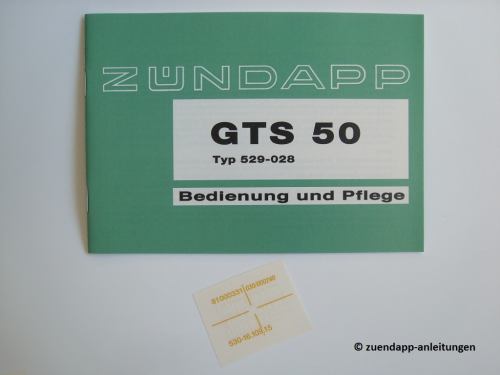 Zündapp Bedienungsanleitung GTS 50 5 Speed Typ 529-028 + Aufkleber