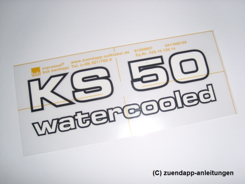 original ZÜNDAPP KS 50 watercooled Typ 530, Aufkleber, Dekor Seitendeckel