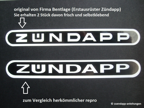 original Bentlage Tank Schriftzug, Dekor für Zündapp schwarz oval -selbstklebend-