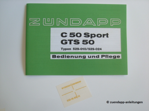 Zündapp Bedienungsanleitung C 50 Sport, GTS + Aufkleber, 529-024 und 529-010